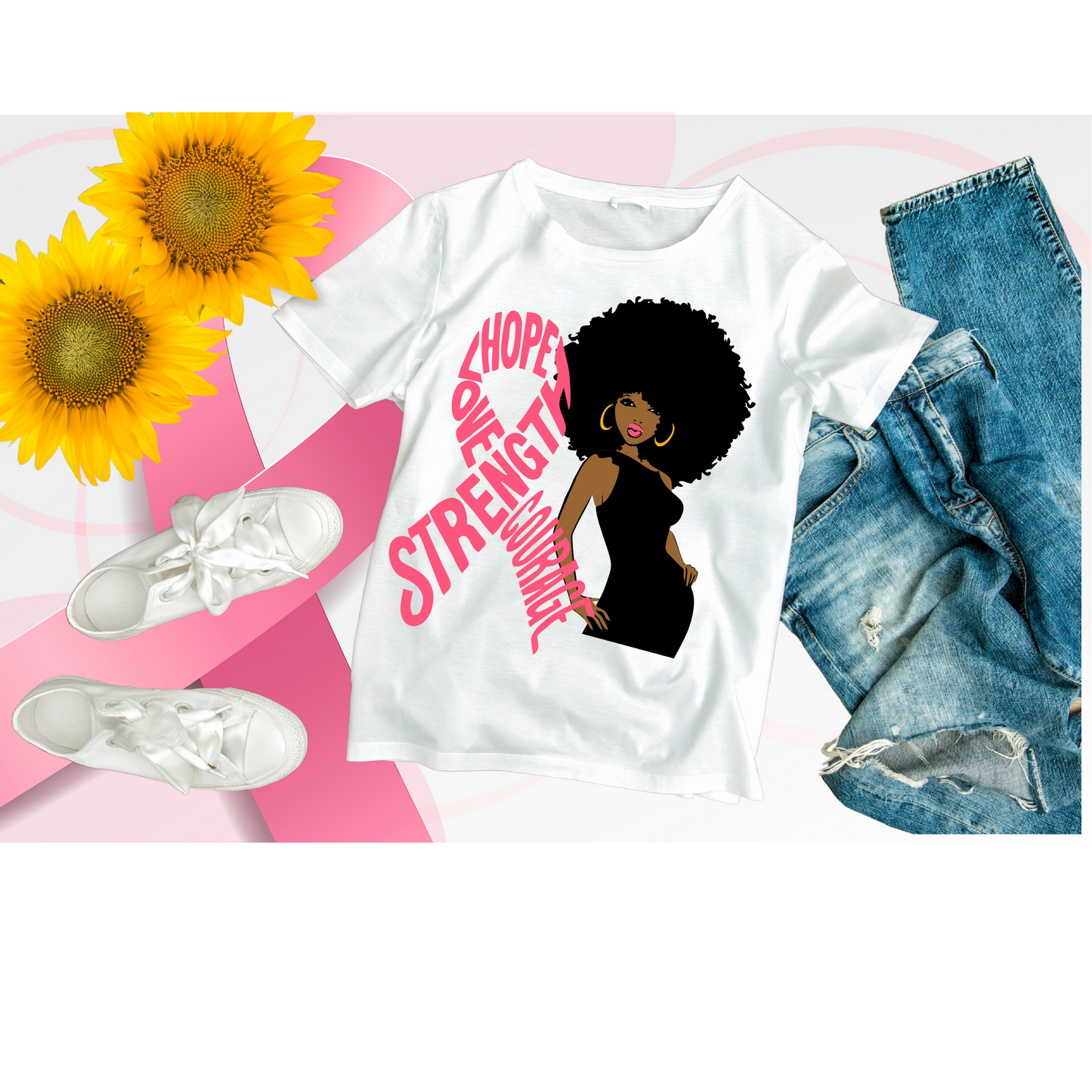 Hope Strength Ribbon Breast Cancer Awareness Shirt