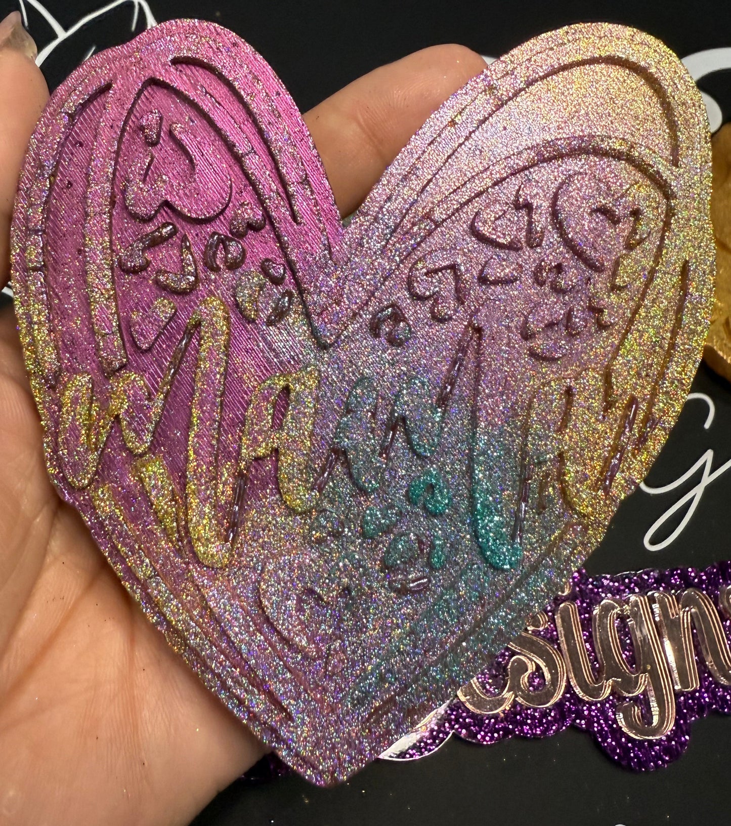 Double Heart "Mama" with Leopard Freshie