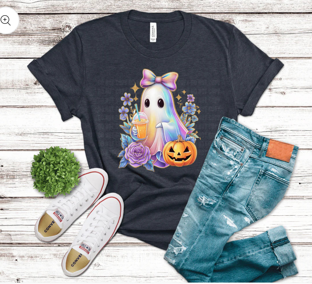 RTS - Iridescent Halloween - Cute Ghost with Pumpkin Drink