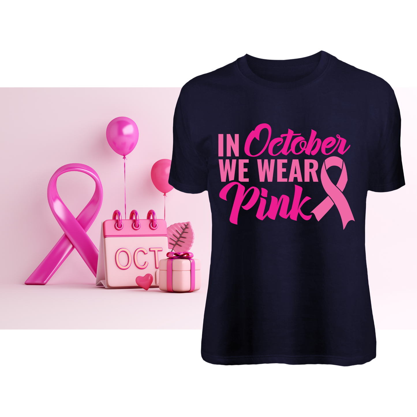 In October We Wear Pink Breast Cancer Awareness Shirt