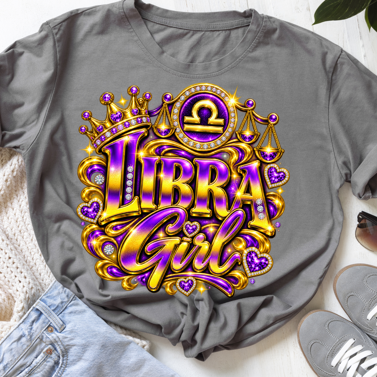 Libra Girl - Purple & Gold with Crown