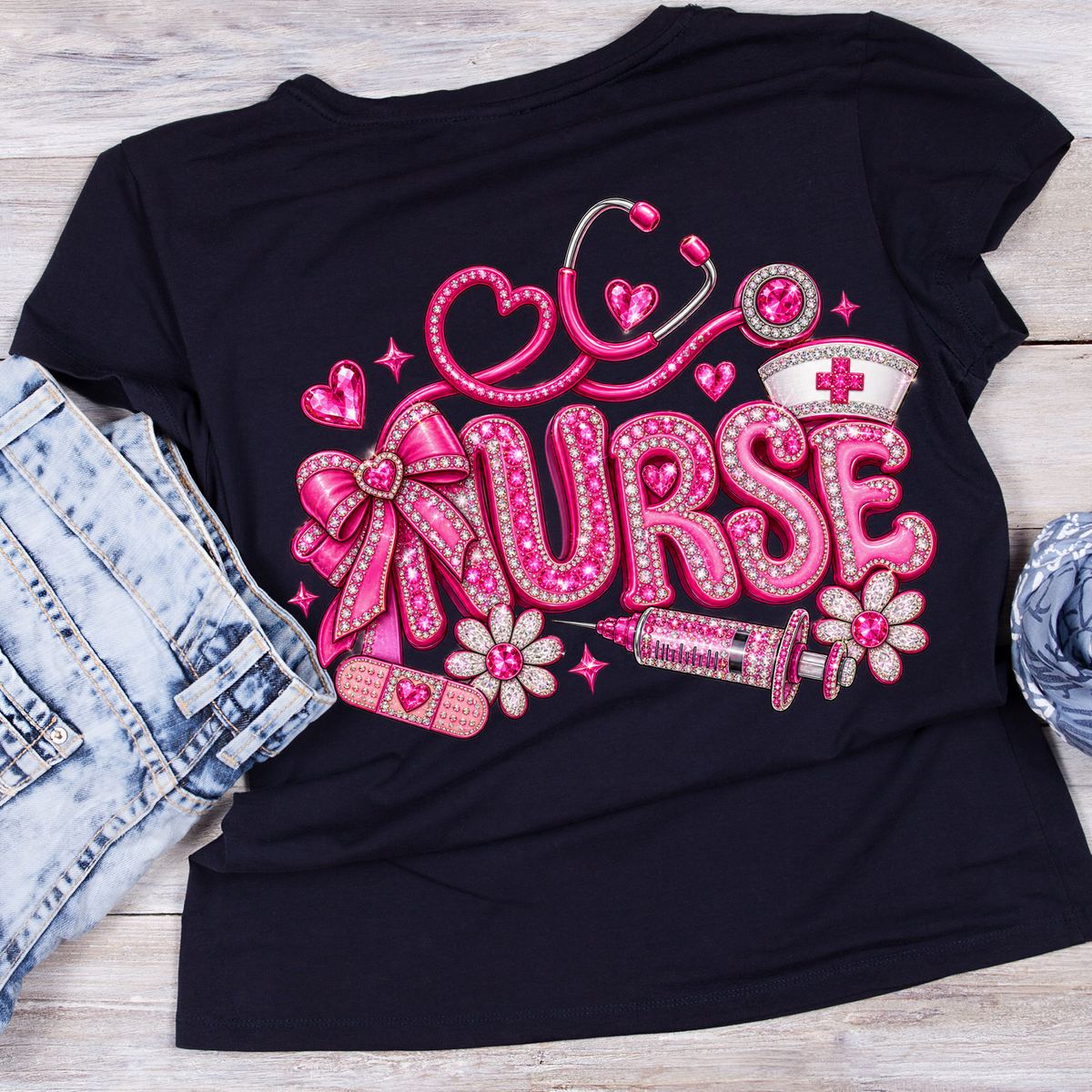 Nurse / Rhinestone Breast Cancer Awareness
