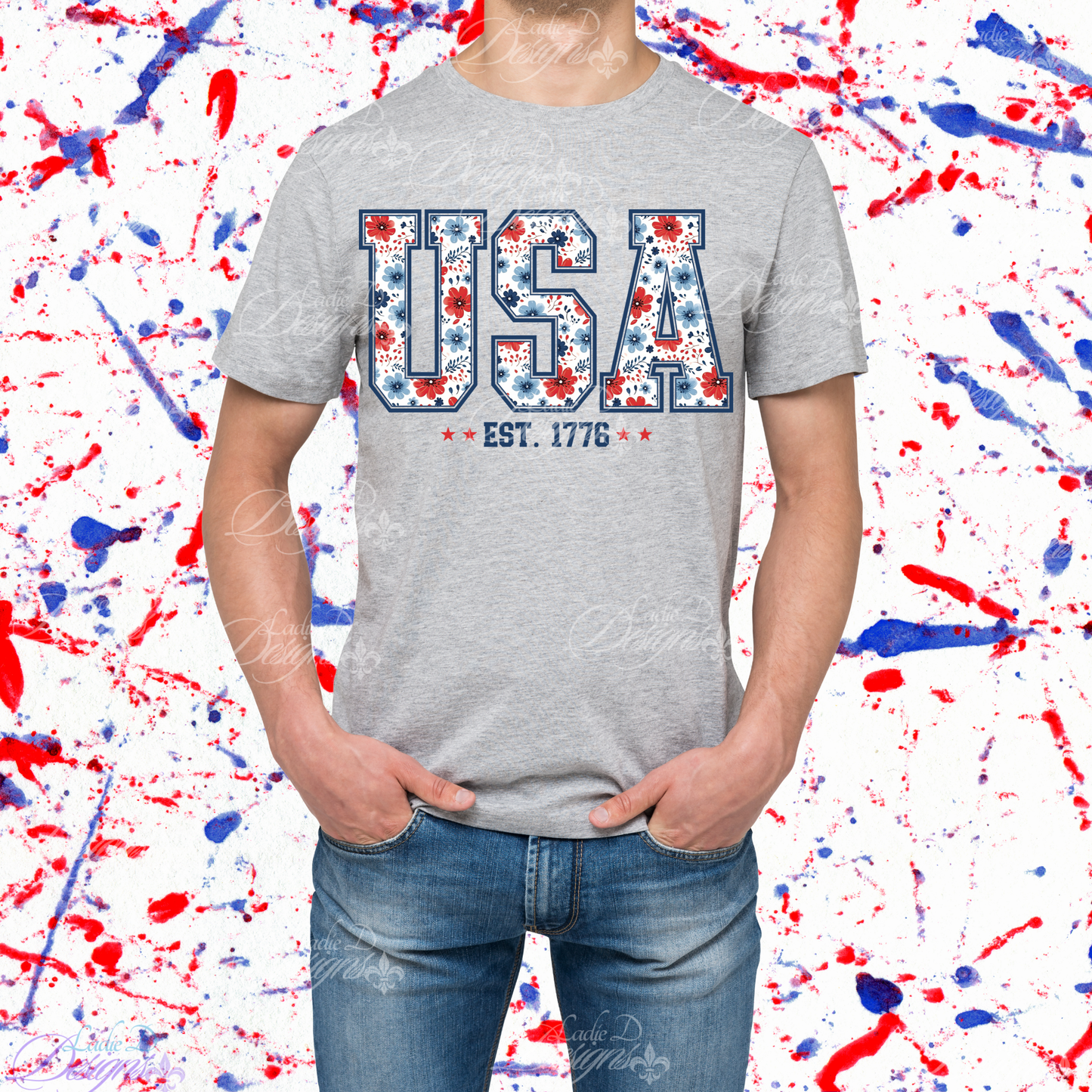 USA est 1776 - Floral - 4th of July