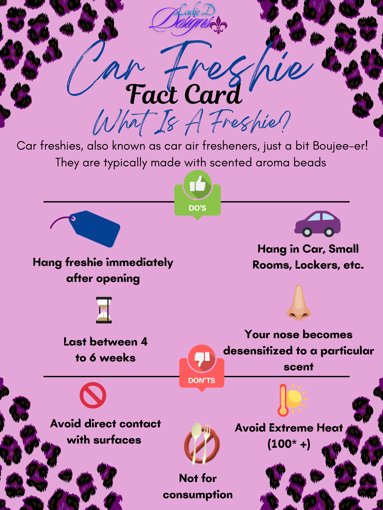 Boujee Car Freshies Fact Sheet