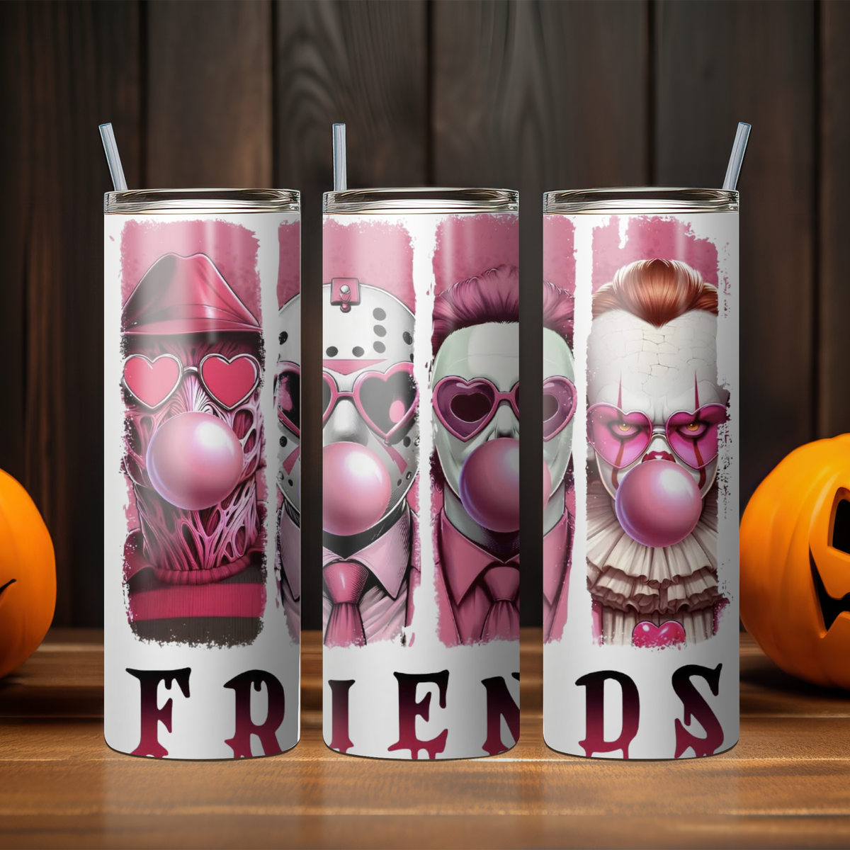 All Horror Characters - Pink F.R.I.E.N.D.S  Tumbler (Matching TShirt)
