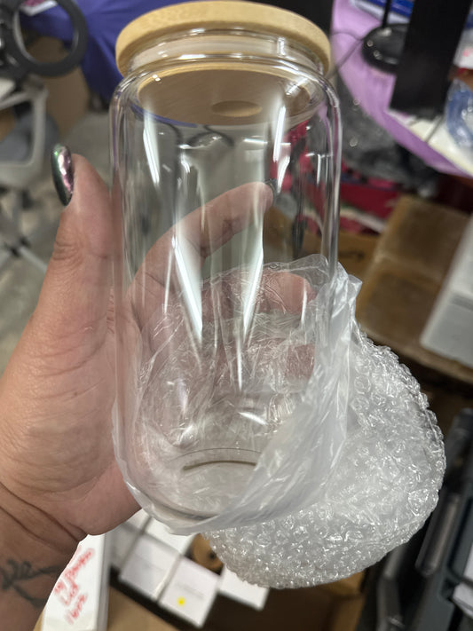 Destash 16oz Clear Glass Bamboo Lid