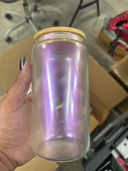 Destash 16oz Purple Shimmer Glass Bamboo Lid Hogg Sublimation