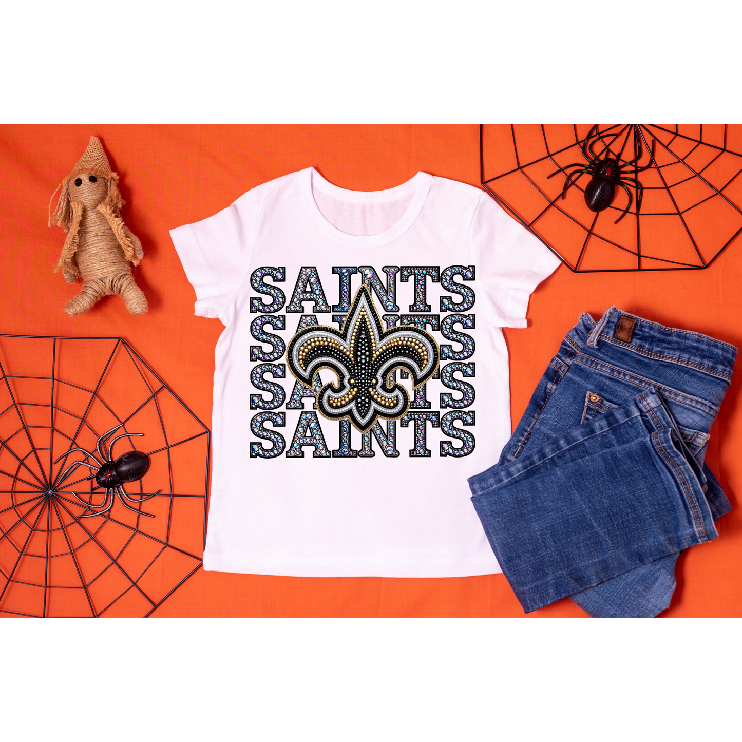 SAINTS - Faux Rhinestone Stacked Saints