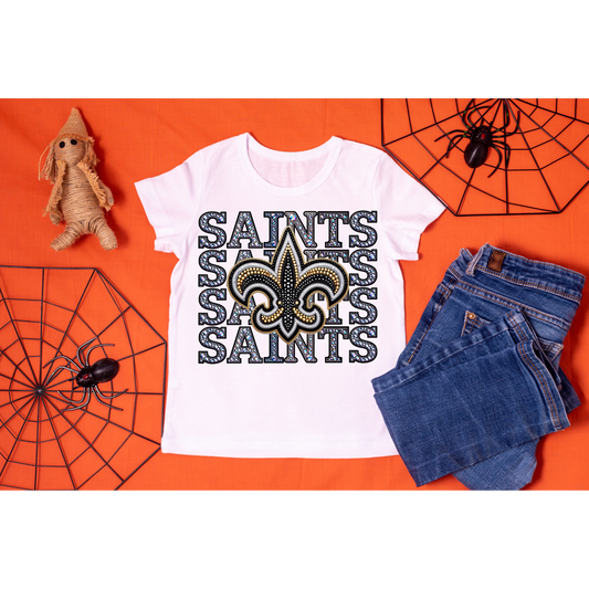 SAINTS - Faux Rhinestone Stacked Saints