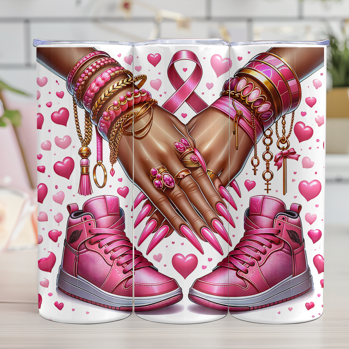Cancer Awareness Hands and Sneakers Tumbler