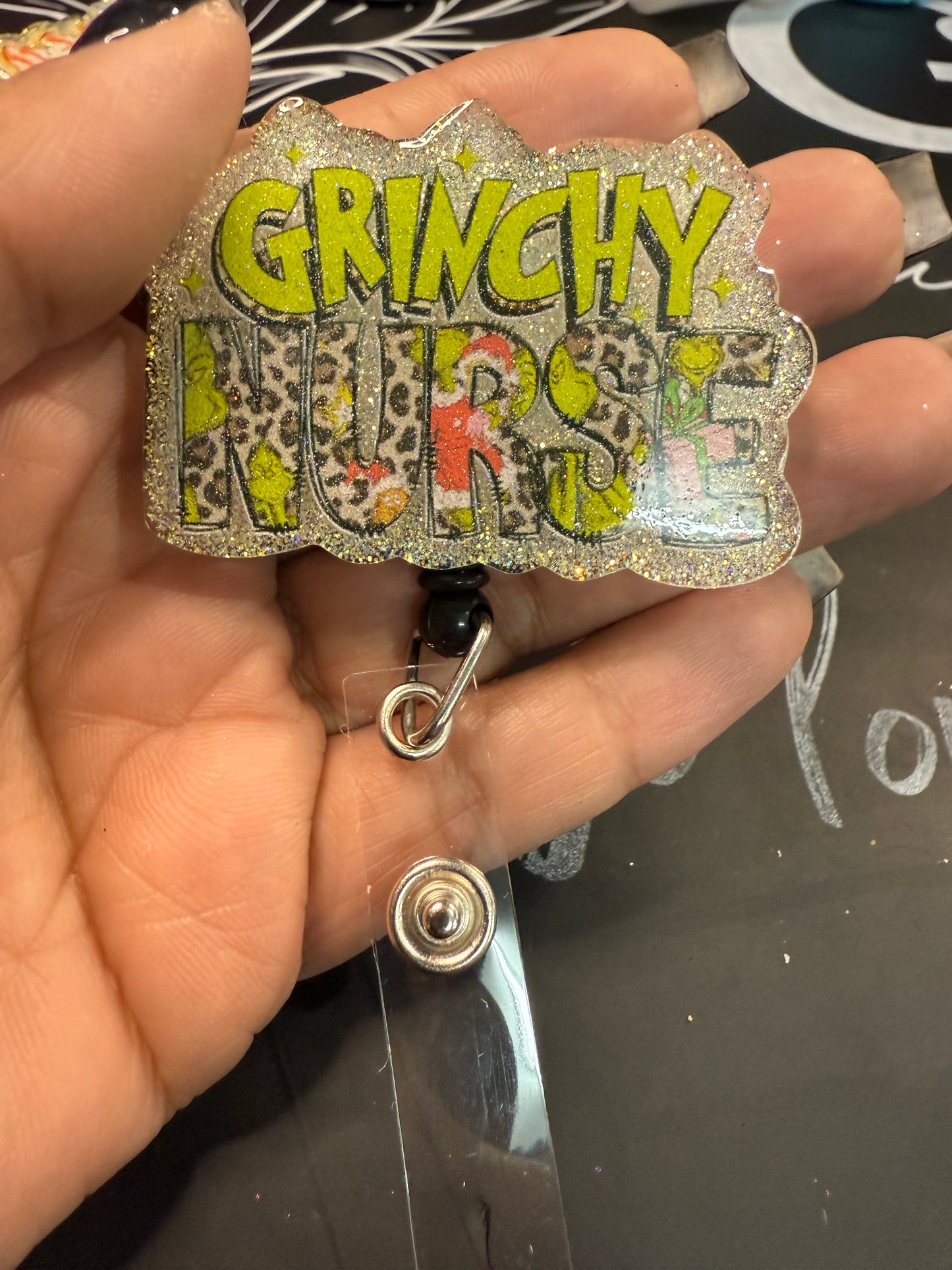 Grinchy Nurse Badge Reel