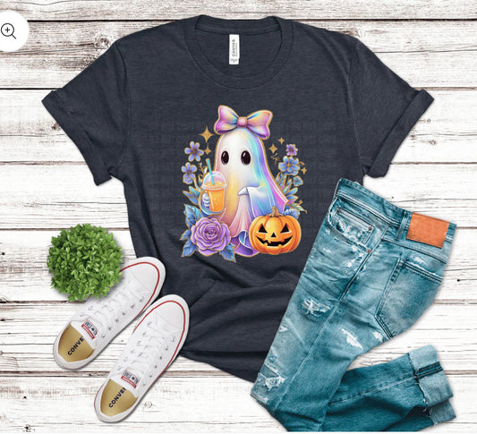RTS - Iridescent Halloween - Cute Ghost with Pumpkin Drink