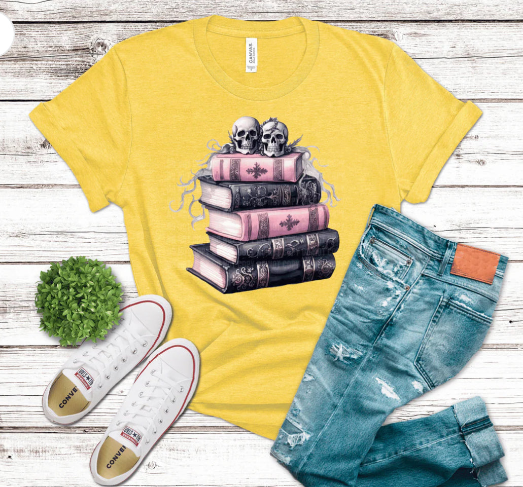 RTS - Pink Halloween - Books with Skeleton Heads