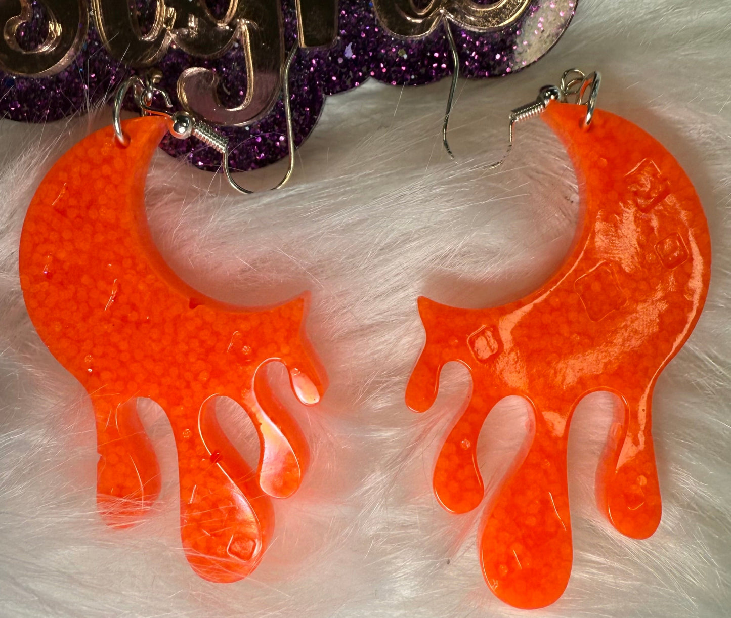 Halloween Crescent Dripping Moon Resin Earrings