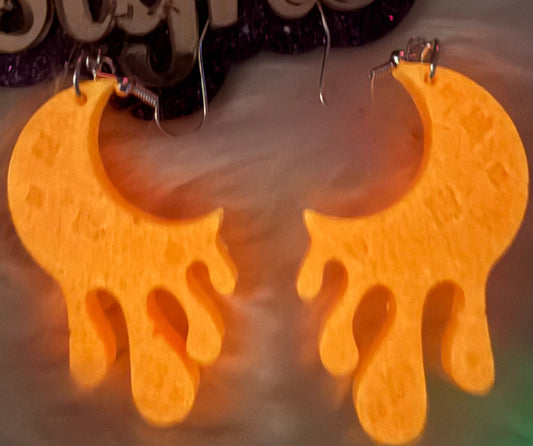 Halloween Crescent Dripping Moon Resin Earrings