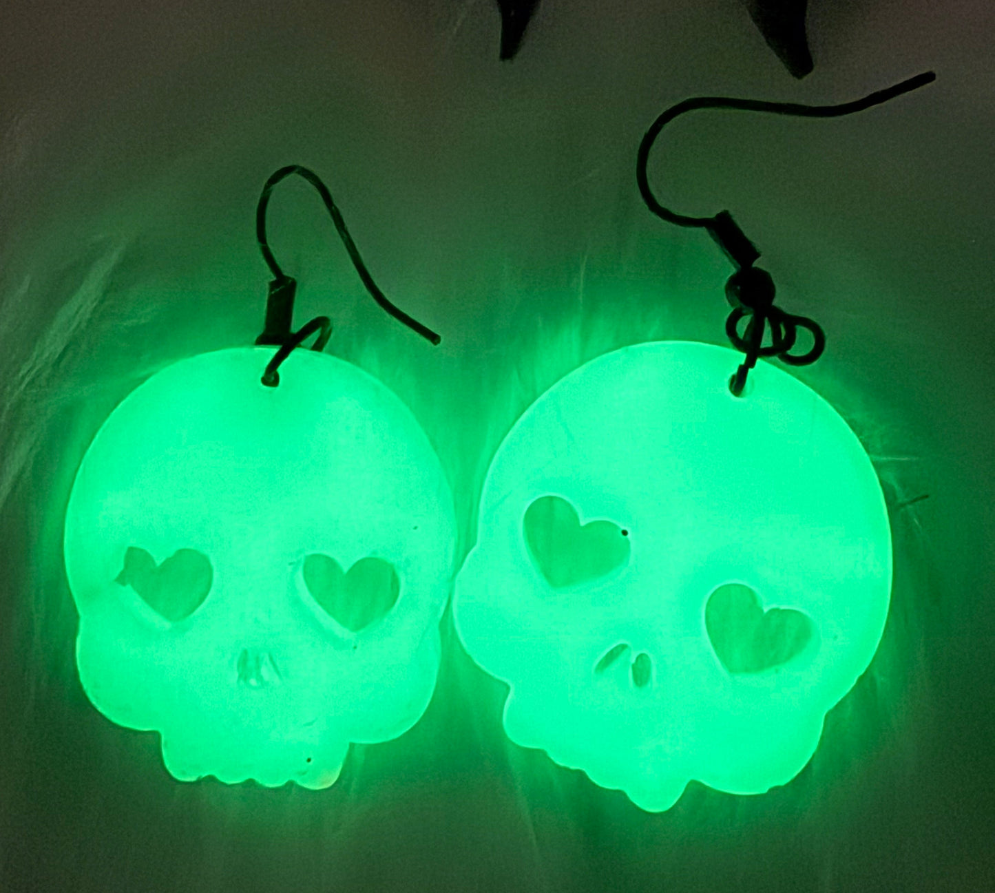 Halloween Heart Eyes Skull Resin Earrings