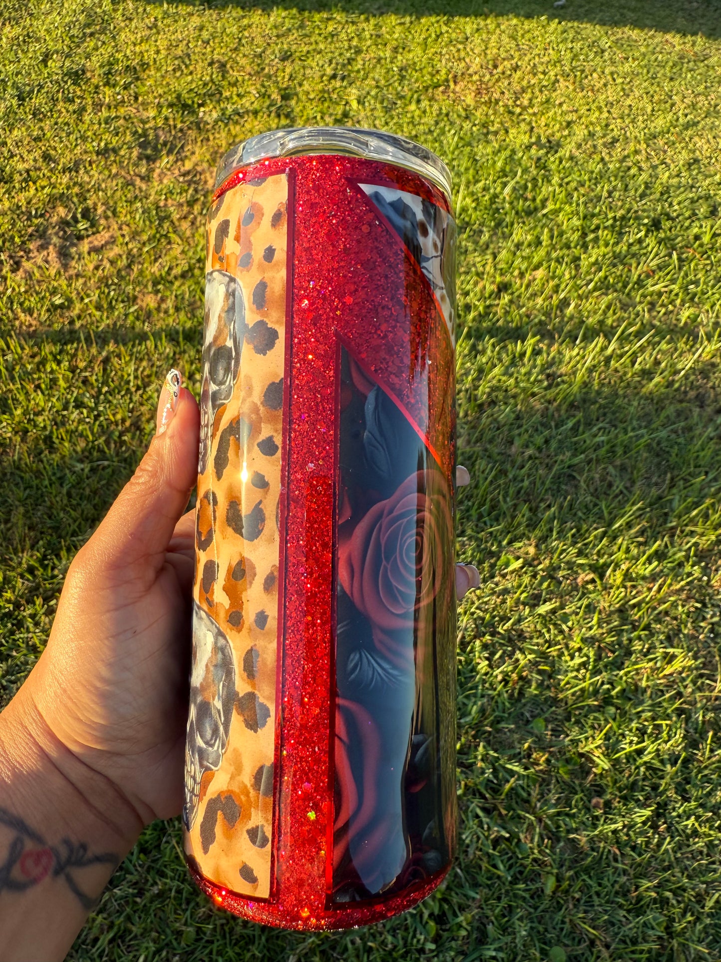 RTS - 25oz "Bite Me" Leopard, Roses, and Skulls Tumbler