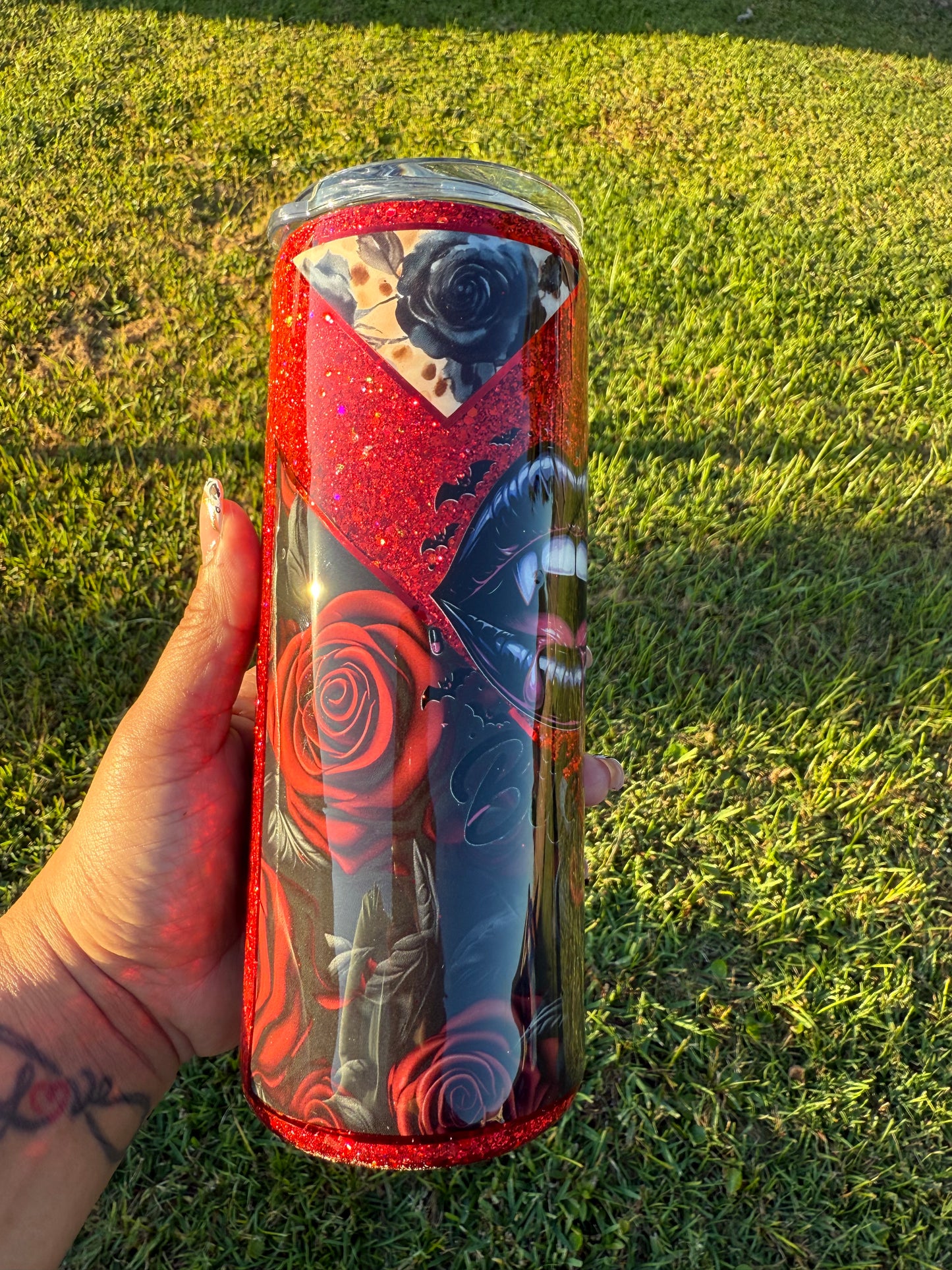 RTS - 25oz "Bite Me" Leopard, Roses, and Skulls Tumbler