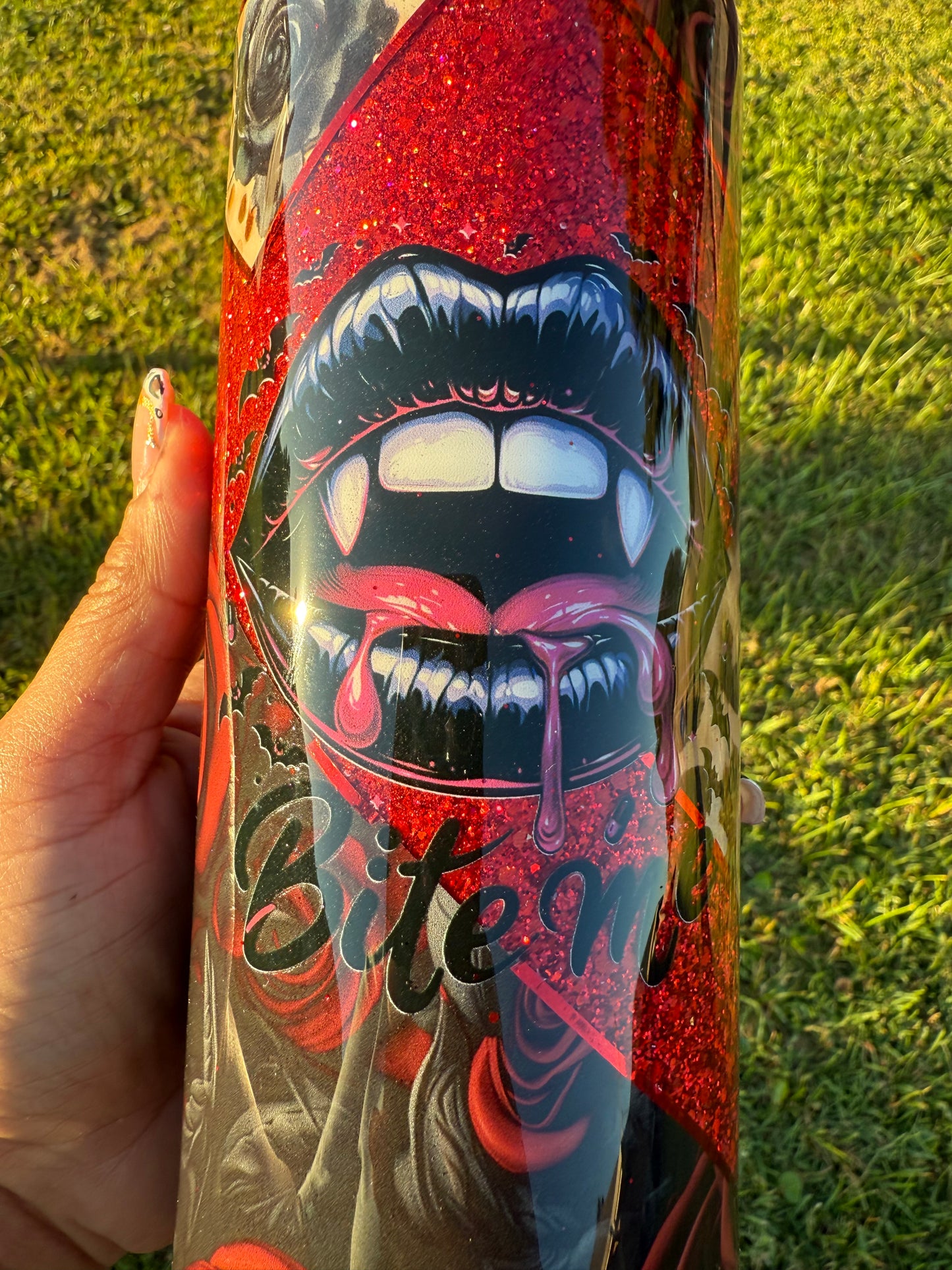 RTS - 25oz "Bite Me" Leopard, Roses, and Skulls Tumbler