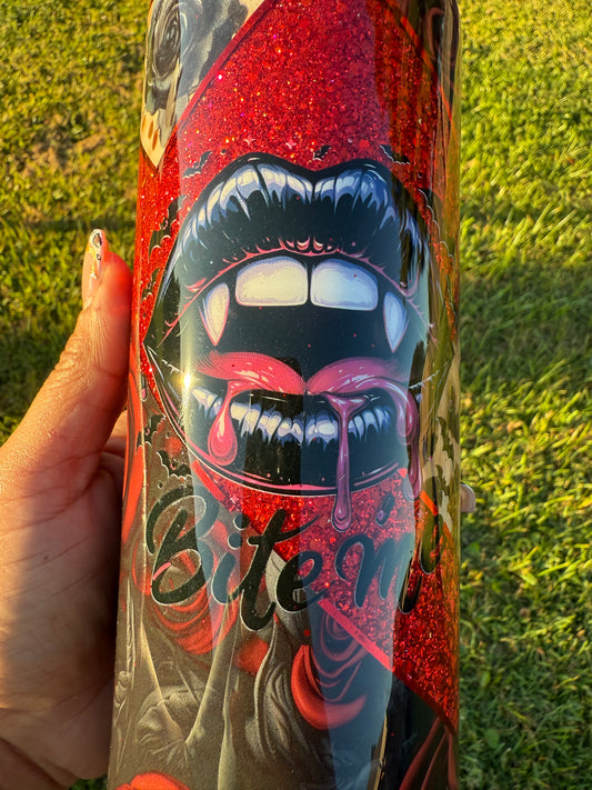 RTS - 25oz "Bite Me" Leopard, Roses, and Skulls Tumbler