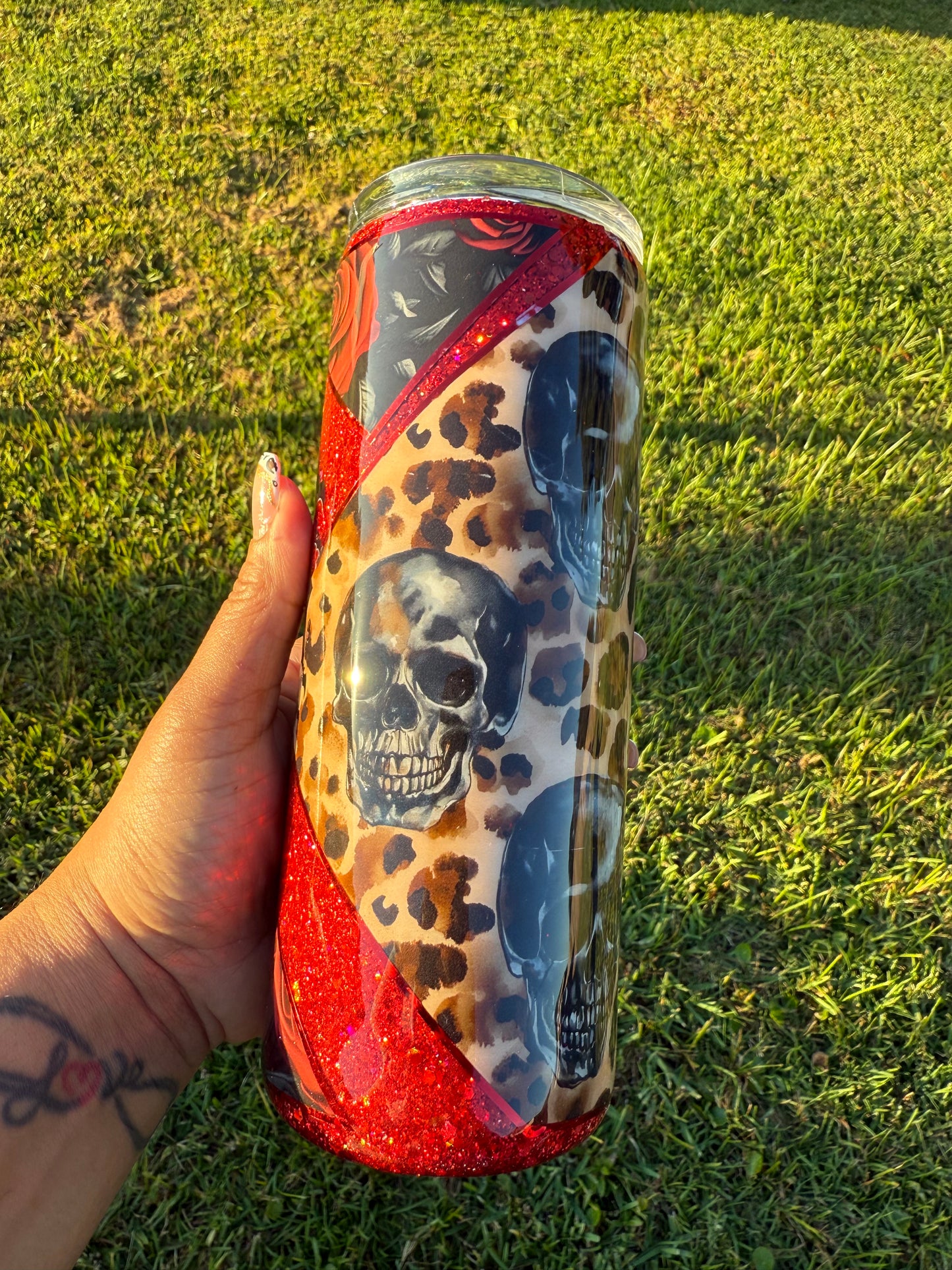 RTS - 25oz "Bite Me" Leopard, Roses, and Skulls Tumbler