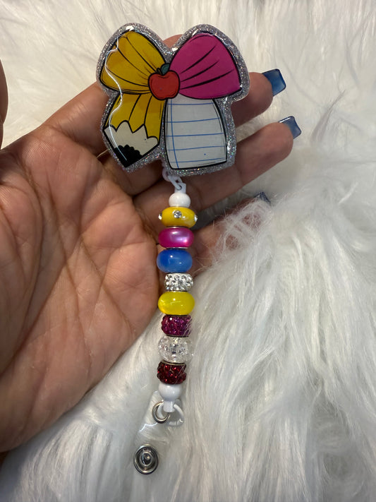 Auction 47 - Pencil and Paper with Beads Badge Reel