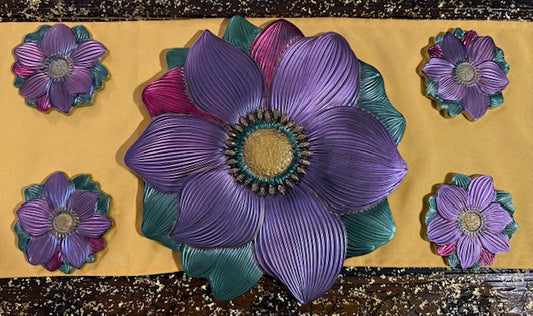 Chameleon Purples Resin Lotus Flower Large Platter & 2 Coasters