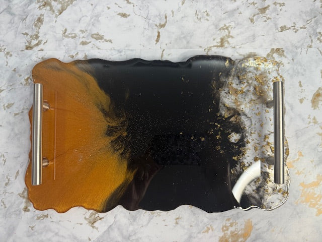Black & Gold Resin Wine & Shot Glass Tray with Serving Tray & 2 Coasters