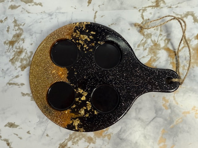 Black & Gold Resin Wine & Shot Glass Tray with Serving Tray & 2 Coasters
