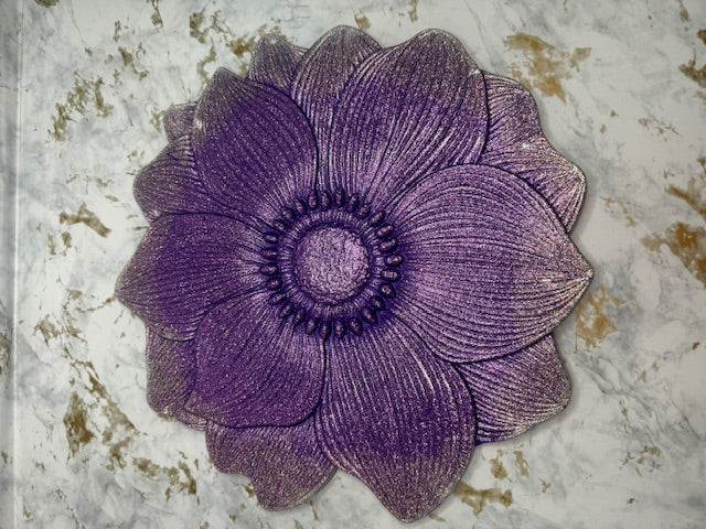 Purple & White Resin Lotus Flower Large Platter & 2 Coasters