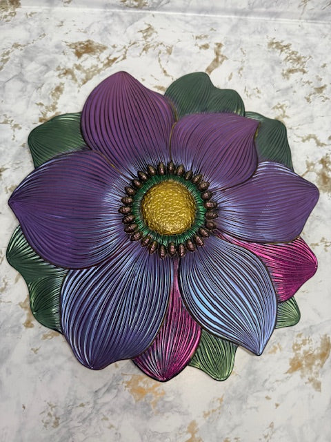Chameleon Purples Resin Lotus Flower Large Platter & 2 Coasters