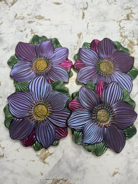 Chameleon Purples Resin Lotus Flower Large Platter & 2 Coasters