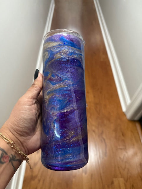 Tumbler - 20oz Purple Epoxy Galaxy Crescent Moon