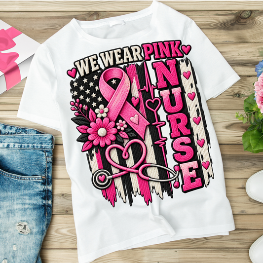 We Wear Pink Nurse Ribbon Floral Flag