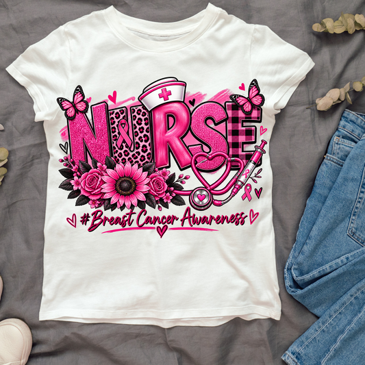 Nurse Pink Flowers Butterflies Breast Cancer Awareness