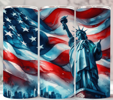God Bless America. Statue of Liberty. Flag