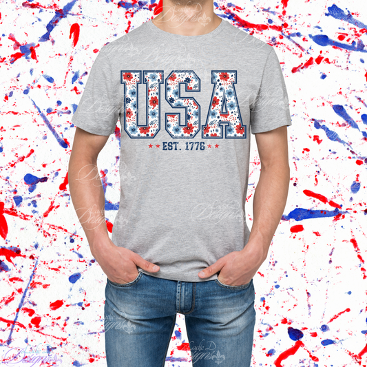 USA est 1776 - Floral - 4th of July