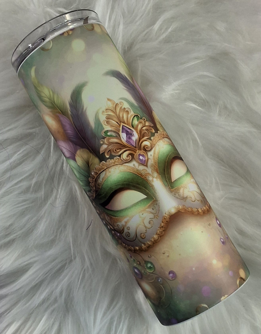 RTS - 20oz Mardi Gras Mask Glow Tumbler