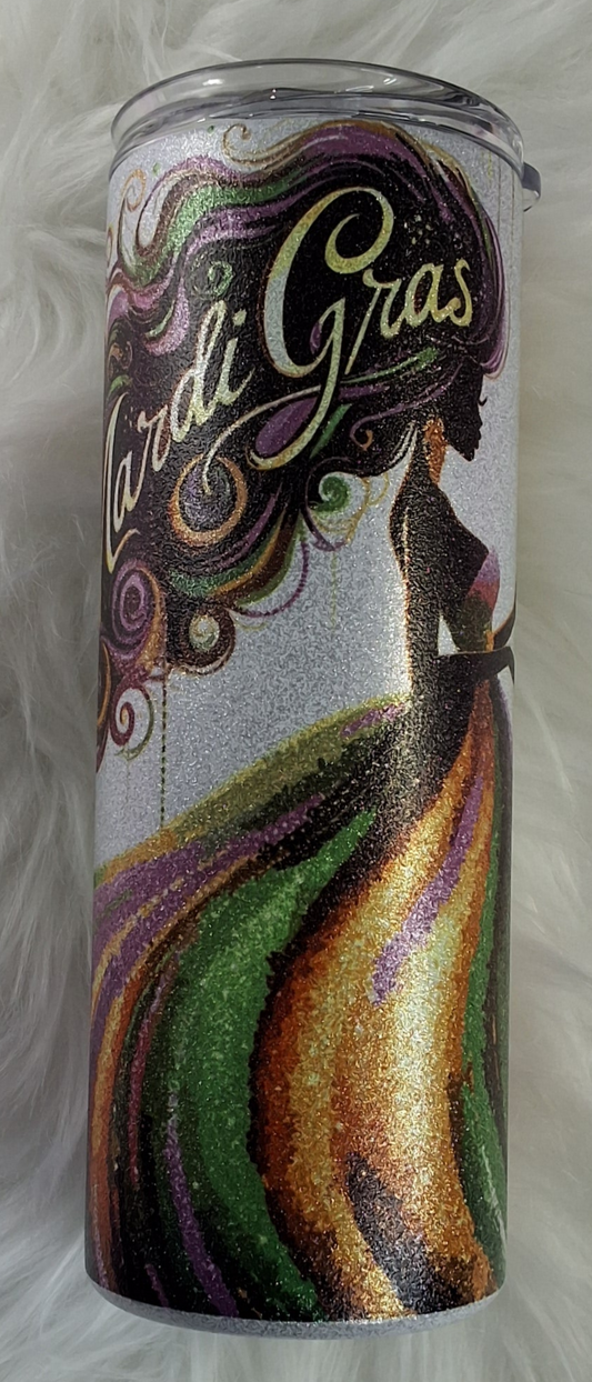 RTS - 25oz Glitter Mardi Gras Flowly Dress Tumbler